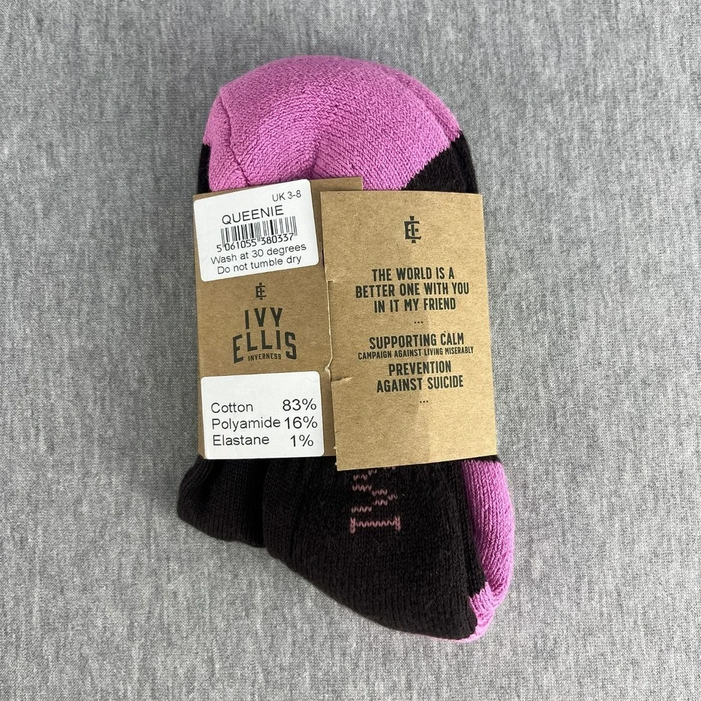 Ivy Ellis Inverness Quarter Socks Women Size UK3-8 Queenie Black Pink Stripe NEW